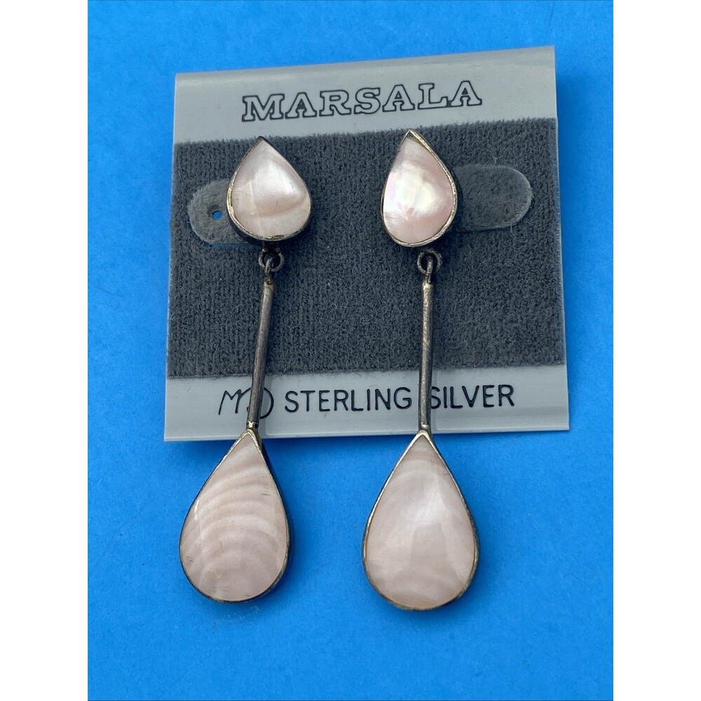 Marsala Sterling Silver Earrings Made In Thailand Dangling Mother of Pearl Pink